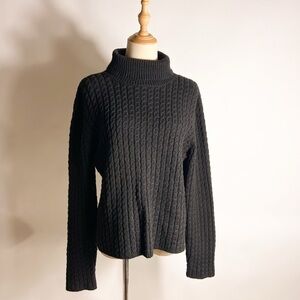 90s TALBOTS Cotton Blend Cable Knit Turtleneck Chunky Sweater XL